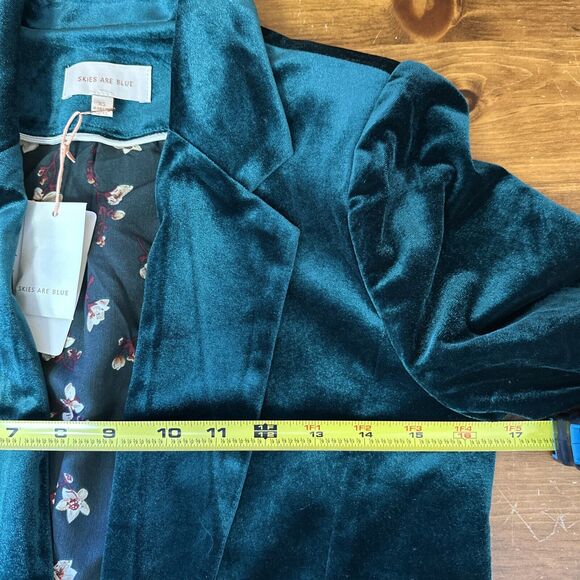Skies Are Blue NWT Blazer Womens XS Ruched 3/4 Sleeve Velvet Open Front Green - Picture 12 of 13